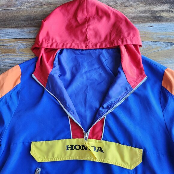 Honda Racing Colorblock Half-Zip Hooded Windbreaker Anorak Jacket Unisex - Picture 7 of 9